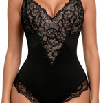 woahee Sexy Lace Bodysuit Women's Sleeveless V Neck Tummy Control Shapewear Backless Thong Body Suit Shaper SW03-3XL