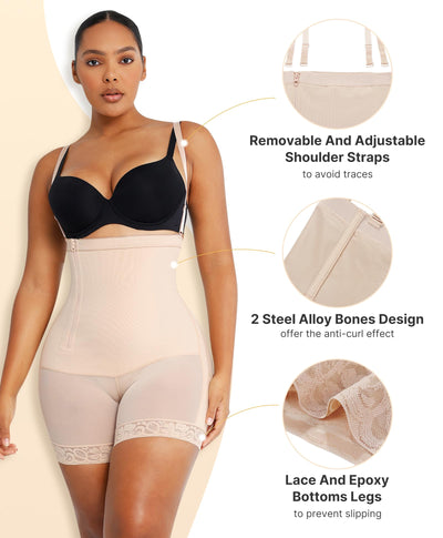 SHAPELLX Tummy Control Body shapers Shapewear for Women Side Zipper Butt Lifting Shapewear Corset Bodysuit Faja Colombian (Beige, Medium)