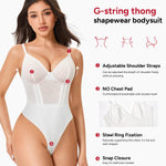 Nebility Shapewear Bodysuits for Women Tummy Control Slimming V Neck Shapewear Bodysuit Thong Body shaper with Underwire (White, Large)