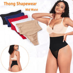 Werena Tummy Control Thong Shapewear for Women Mid High Waisted Body Shaper Underwear Lace Shaping Thong Girdle Panties(#A1 Mid Rise Black,Small)