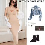 ciksob Shapewear Slips For Under Dress Deep V Neck Tummy Control Long Full Slip Dresses for Women Seamless Body Shaper with Adjustable Strap Beige M