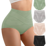 YDQ Womens High Waisted Cotton Underwear 4 Pack Tummy Control Panties Ladies Post Partum Compression Postpartum Multicolor M
