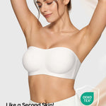 Vertvie Womens Strapless Bra Jelly Push Up Seamless Bandeau Bra Wireless Non Slip Silicone Tube Top Bras Padded Bralette(White,Small)