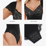 Popilush Lace Tops Body Suits for Womens Tummy Control Shapewear Bodysuit V Neck Party Date Night Outfit Body Shaper