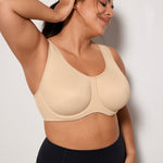 SYROKAN Women's Max Control Underwire Sports Bra High Impact Plus Size with Adjustable Straps Unlined Bra Beige 38DD
