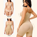 Irisnaya Women Slimming Bodysuits Shapewear Tops Tummy Control Body Shaper Spaghetti Strap Camisole Leotards Bodycon Jumpsuit (Beige Mid Thigh Mid Thigh, X-Small/Small)