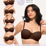 SHAPELLX Women's Bra Strapless Convertible Multiway Underwear with Underwire Plus Size Push Up Bras(Brown,38DDD)