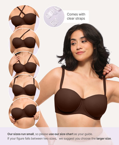 SHAPELLX Women's Bra Strapless Convertible Multiway Underwear with Underwire Plus Size Push Up Bras(Brown,38DDD)