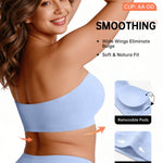 Vertvie Strapless Bra Wireless Non-Slip Push Up Bandeau Bras for Women Full Support Tube Tops Padded Bralette S-Large Breasts(Sky Blue,Medium)