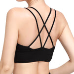 MotoRun Womens Push-up Padded Strappy Sports Bra Cross Back Wirefree Fitness Yoga Top Black-White Medium
