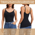 JOYSHAPER Shapewear Camisole for Women Tummy Control Shapewear Tank Top with Built In Bra V Neck Cami Shaper Compression Camisole Tops Black L