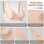 Werena Jelly Wireless Bras for Women Deep V Push Up Everyday Bra No Underwire Supportive Seamless Plunge Tshirt Comfortable Bralette (Nude,S)