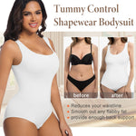 ONEW Shapewear Bodysuits Tummy Control Body Shaper Seamless Waist Trainer for Women Scoop Neck Going out Tops,White,Large