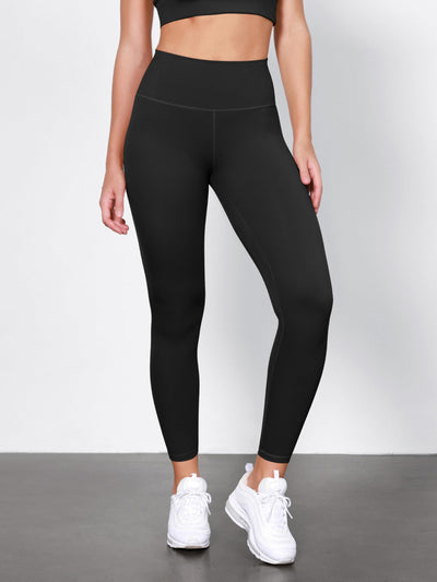 ODODOS Tummy Control 7/8 Compression Leggings with Inner Pocket for Women, 25" High Waist Workout Running Yoga Pants, Black, Medium