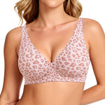 OEAK Womens Deep V Bras Wireless Comfortable Bra Supportive No Underwire Bras Tshirt Push Up Bralettes Plunge Seamless Bra Pink Leopard XS