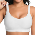Wireless Sewn in Padded Bras for Women Comfortable Push Up Full Coverage Bralettes No Underwire Everyday Tshirt Bra(#02 White(Padded)-Wide Strap,Medium)
