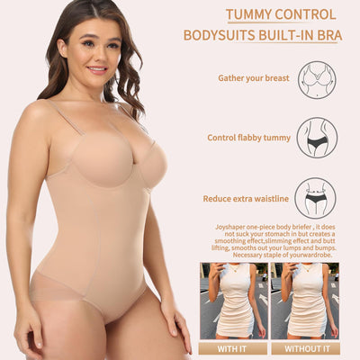 JOYSHAPER Women Strapless Shapewear Bodysuits Under Dress Lingerie Slimming Body Shaper Built in Bra For Tummy Control Girdle Nude M