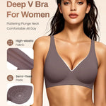 Gailife Deep V Jelly Bras for Women No Underwire Wireless Seamless Push Up Bra Comfort Support Plunge Bralette Full Coverage -BK/GR,3XL