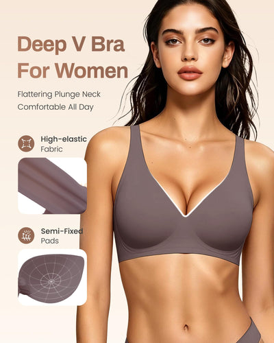 Gailife Deep V Jelly Bras for Women No Underwire Wireless Seamless Push Up Bra Comfort Support Plunge Bralette Full Coverage -BK/GR,3XL