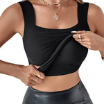 CHICME Womens U Neck Shapewear Built-in Bra Tank High Strechy Sleeveless Slim Fit Tops Camisole Workout Tops-bk-M A Black