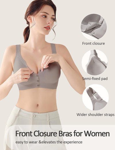 Gailife Front Closure Bras for Women Seamless Wireless Comfort Supportive No Underwire Convenient Mastectomy Bralettes, Grey, L