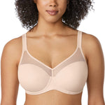 DELIMIRA Women's Full Coverage Bras Underwire Lightly Padded Plus Size Supportive Tshirt Sheer Bra Beige 36E
