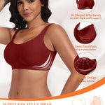 Wireless Jelly Seamless Bras for Women No Underwire Tshirt Full Coverage Padded Supportive Bra Comfortable Everyday Bralettes(01#Red(Full Coverage),S)