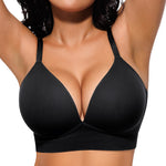 SHAPELLX Womens Deep V Bra Push Up Wireless Bras Plunge Unlined Seamless Comforty Bra Everyday Bralette (Large Black)
