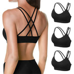 VEQKING Yoga Sports Bra for Women Criss-Cross Back Wireless Fitness Bra Removable Padded Bra 3 Pack