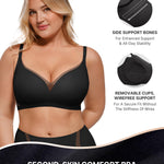 SHAPELLX Wireless Bras for Women Comfortable Supportive No Underwire Crossover Bra Soft Back Smoothing Lifting Bra Black L