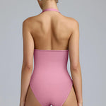 OQQ Women Halter Neck Bodysuits 2 Pack Sleeveless Shapewear One Piece Leotard Shirt Going Out Tops Dusty pink White