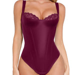 Popilush Leather Bodysuits for Women Tank Tops Faux Leather Tummy Control Shapewear Lace Thong Body Shaper