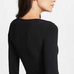 Yummie Women's Long Sleeve Seamless Shaping Thong Bodysuit, Black, Medium/Large