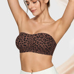 Vertvie Womens Strapless Bra Jelly Push Up Seamless Bandeau Bra Wireless Non Slip Silicone Tube Top Bras Padded Bralette(Leopard Coffee,Small)