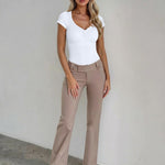OQQ Women Bodysuit Short Cap Sleeves Tummy Control One Piece Going Out Tops White