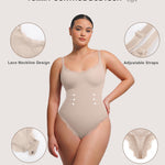 Lover-Beauty Lace Shapewear Bodysuits for Women Tummy Control Breathable Thong Seamless with Removable Cups Beige X-Small-Small