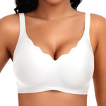 Wireless Jelly Comfortable Bras for Women Push Up Scalloped V Neck No Underwire Tshirt Bra Seamless Padded Bralettes(A1# White(Pure),Large)
