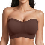 OEAK Supportive Strapless Bras for Women Push Up Wireless Bandeau Bra Non Slip Seamless Bras Comfortable Padded Bralette Chocolate XXL