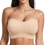 OEAK Supportive Strapless Bras for Women Push Up Wireless Bandeau Bra Non Slip Seamless Bras Comfortable Padded Bralette Beige XXL