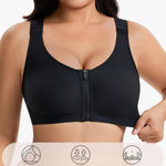 BRABIC Compression Bra Post Sugery Zipper Front Closure Bras for Women Supportive Surgical Bra with Adjustable Straps (Black,Medium)