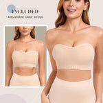 Finduself Strapless Bras for Women Non-Slip Padded Bandeau Bra Wireless Tube Top Bra Including Clear Straps