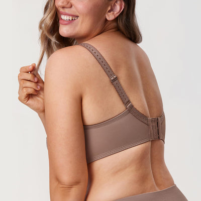 DELIMIRA Women's Plus Size Full Coverage Underwire Unlined Minimizer Lace Bra Brown Purple 36E