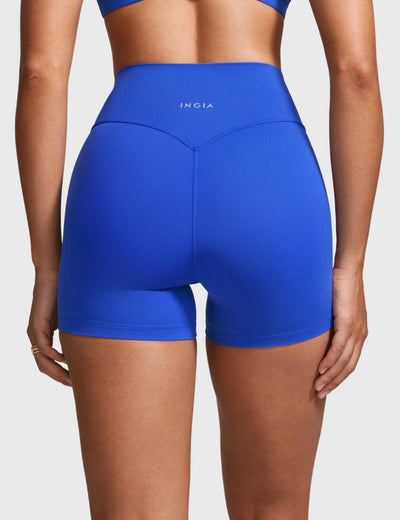 INGIA Womens High Waist No Front Seam Biker Shorts 4 Inches Running Volleyball Spandex Yoga Gym Workouts Royal X-Small