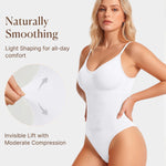 BRABIC Womens' Seamless Sleeveless V-Neck Thong Bodysuit Shapewear Tummy Control Tops V-Neck Camisole (White Thong, Medium/Large)