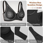 Werena Jelly Wireless Bras for Women Deep V Push Up Everyday Bra No Underwire Supportive Seamless Plunge Tshirt Comfortable Bralette (Black,M)