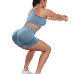 CHRLEISURE Women's 4 Packs Workout Gym Shorts, High Waisted Butt Lifting Scrunch Butt Seamless Booty Shorts(Black,DGray,Pink,Blue,M)