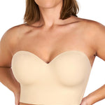 HSIA Longline Strapless Bra for Women, Anti-Slip Support Corset for Large Bust Convertible Bustier Bandeau for Big Breasts Beige
