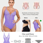 Popilush Shapewear Bodysuits for Women Tummy Control Lace Bodysuit V Neck Sleeveless Corset Tops Body Suit
