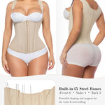 YIANNA Waist Trainer for Women Tummy Control Underbust Hourglass Corset Waist Cincher Vest Sport Girdle with Zipper and Hooks,YA7293-Beige-M