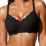 Gailife Scalloped Jelly Bras for Women No Underwire Wireless Seamless Push Up Bralettes Soft Comfort Everyday Tshirt Bra -BK,L Black